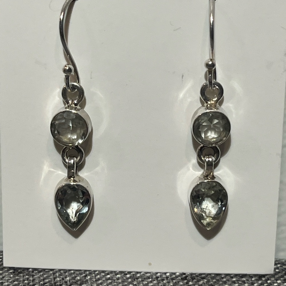 Sterling Silver Double Green Amethyst Dangle Earrings New
